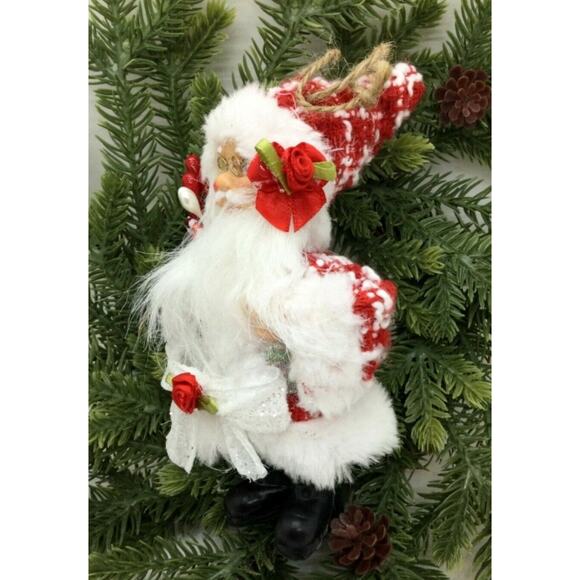 Santa Claus Christmas Ornament Red & White Plaid Hand Decorated - Picture 3 of 8